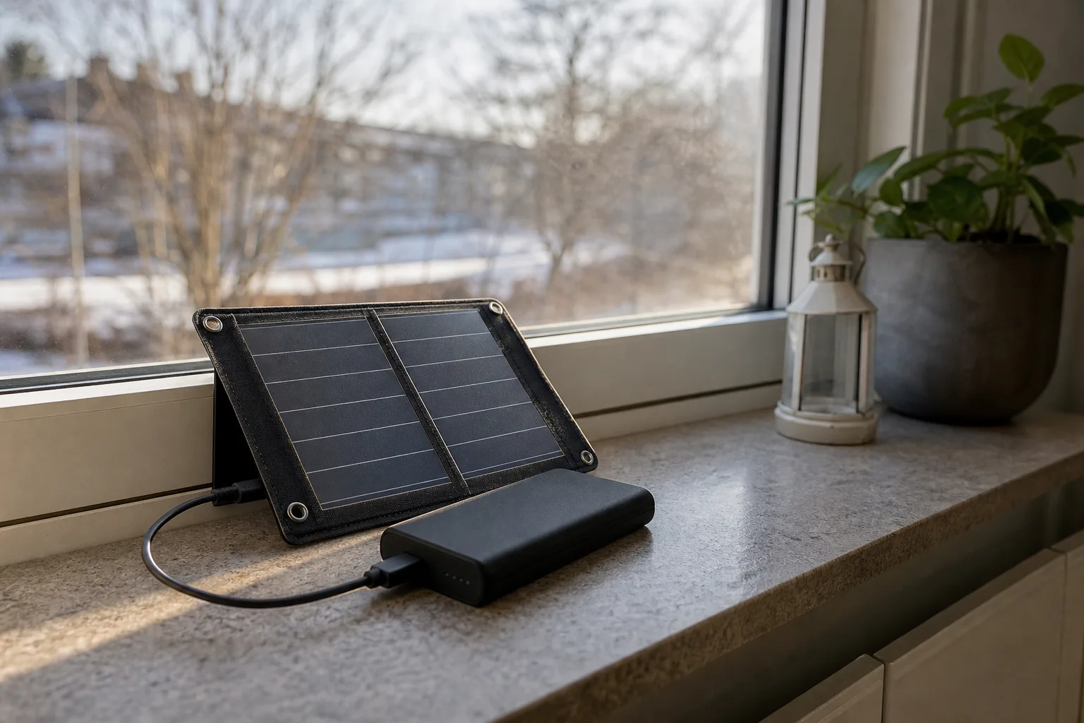 Hopfällbar solcellsladdare och powerbank för beredskap